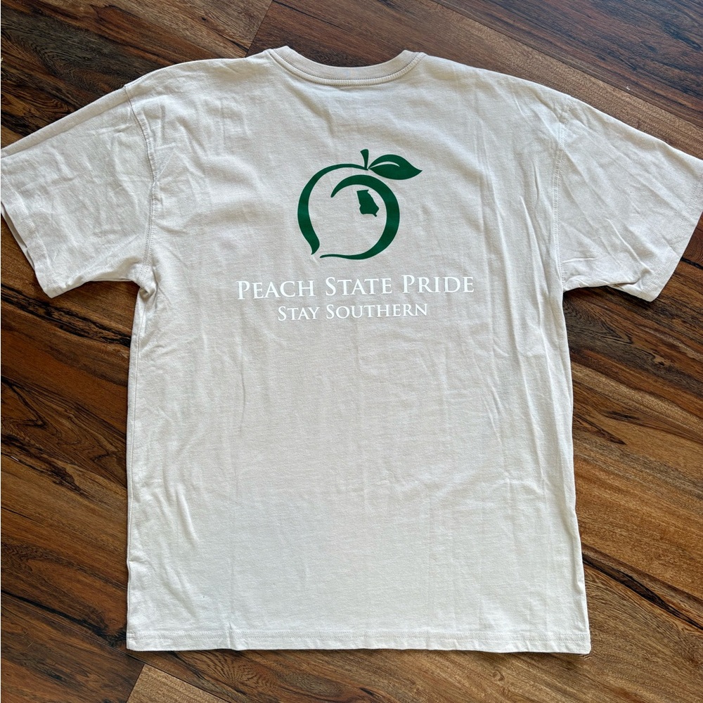 Peach State Pride Large Pocket Tshirt Cream with Dark Green Logo